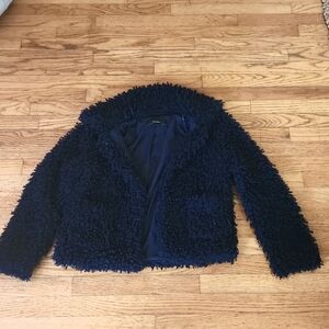 Zara navy curly fur jacket size small